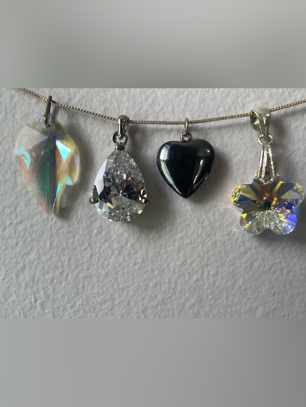 Vintage 90s Crystal & CZ Pendant Bundle Set of 4 Leaf Teardrop Heart Flower